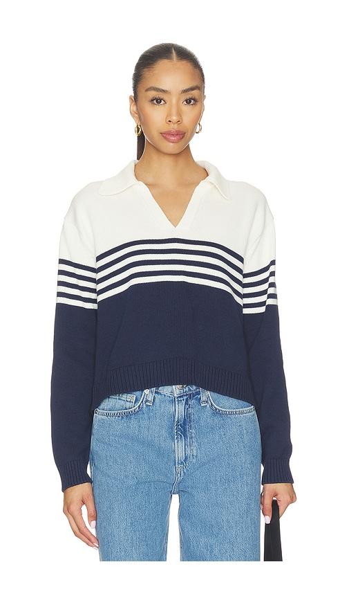 SIMKHAI Jules Knit Polo in White,Navy by SIMKHAI