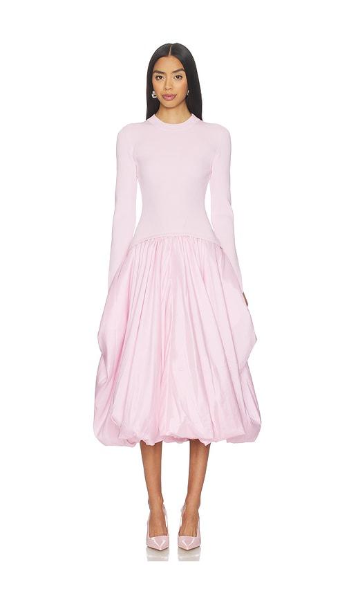 SIMKHAI Kenlie Long Sleeve Mock Neck Midi Dress in Blush by SIMKHAI