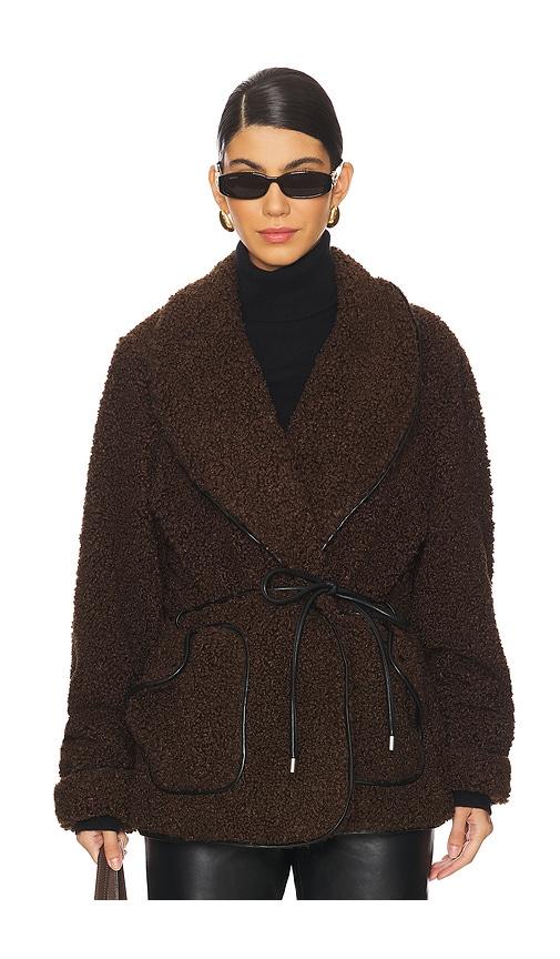 SIMKHAI Kimia Sherpa Tie Waist Jacket in Brown by SIMKHAI