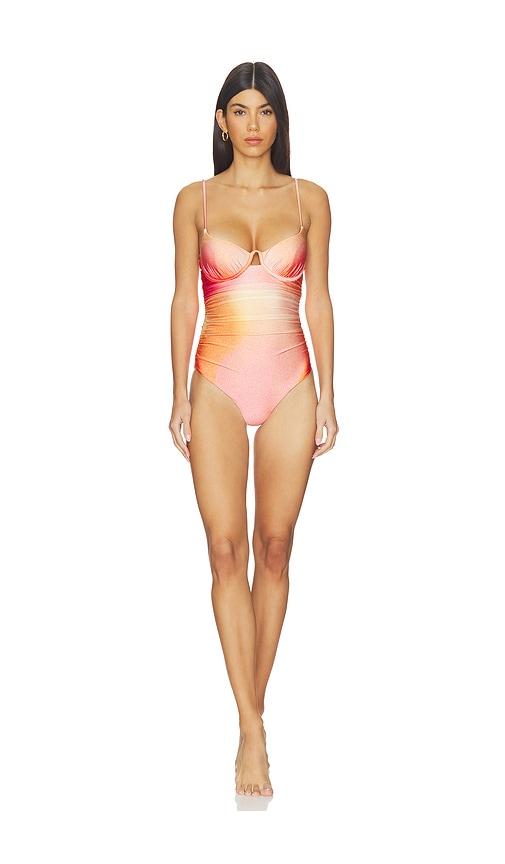 SIMKHAI Laine Ruched One Piece in Orange,Red by SIMKHAI