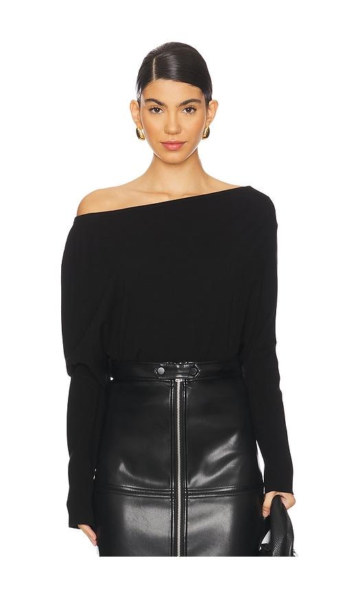 SIMKHAI Lavina Draped Off Shoulder Sweater in Black by SIMKHAI
