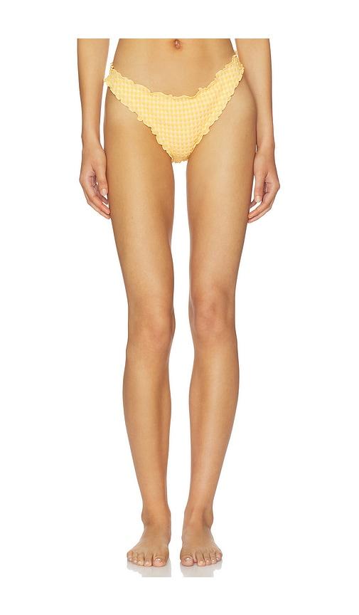 SIMKHAI Maelie Ruched Bikini Bottom in Yellow by SIMKHAI