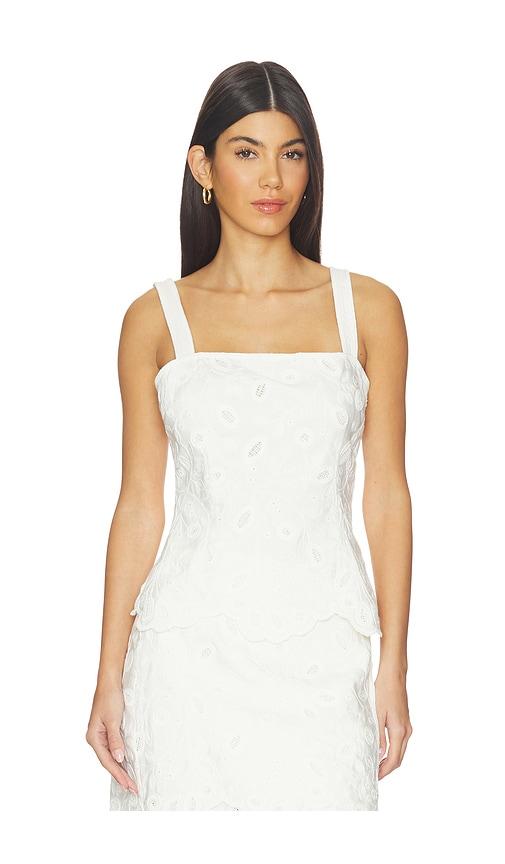 SIMKHAI Mckenna Embroidered Linen Top in Ivory by SIMKHAI