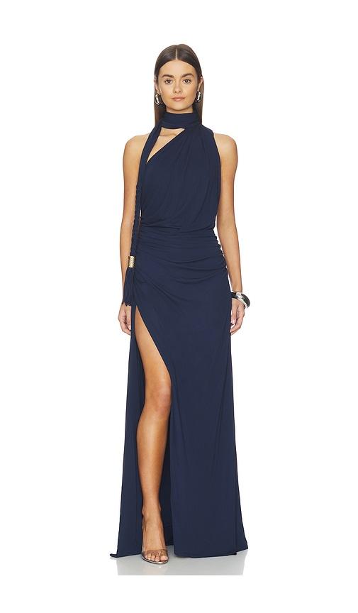 SIMKHAI Moira Draped Jersey Gown in Navy by SIMKHAI