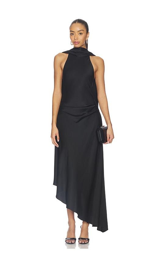 SIMKHAI Monica Satin Midi Dress in Black by SIMKHAI
