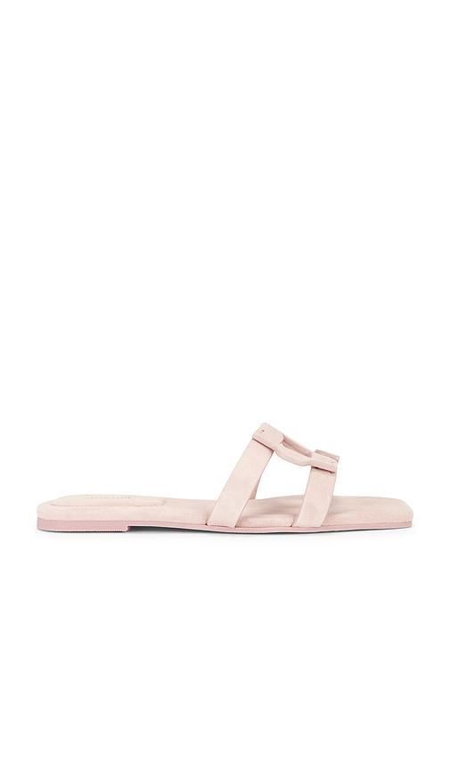 SIMKHAI Monogram Suede Flat Slide in Pink by SIMKHAI