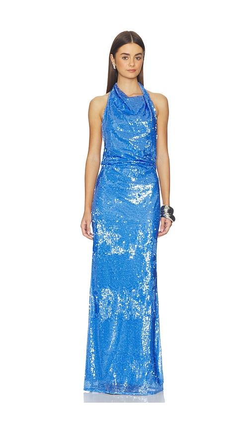 SIMKHAI Reannon Draped Gown in Blue by SIMKHAI