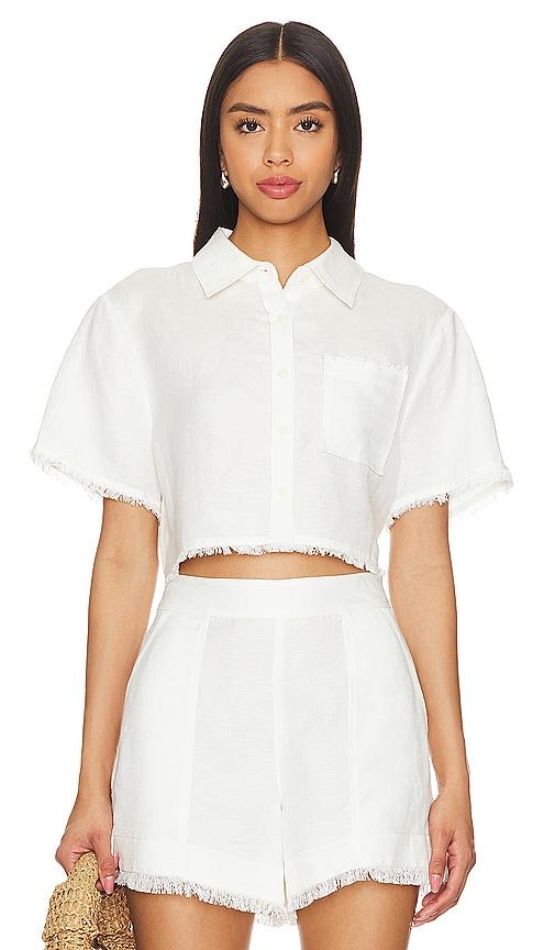 SIMKHAI Solange Cropped Shirt in White by SIMKHAI