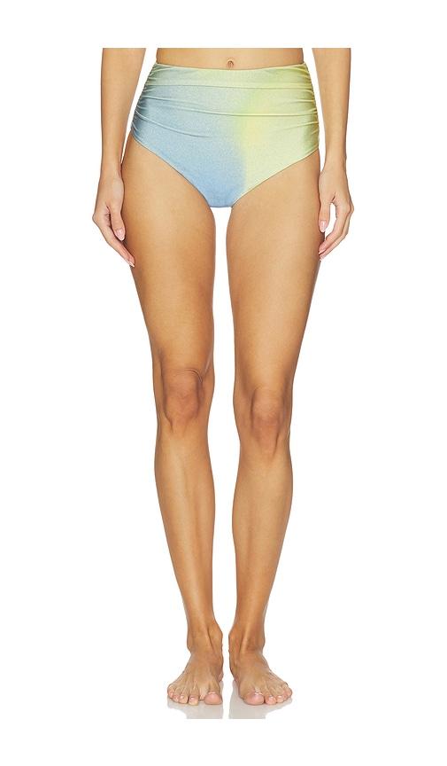 SIMKHAI Teya High Waisted Ruched Bikini Bottom in Blue,Yellow by SIMKHAI