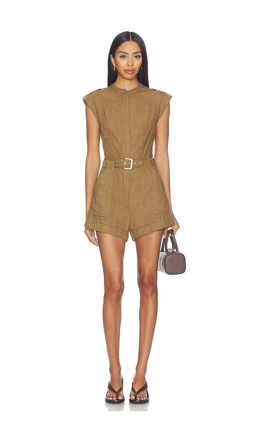 SIMKHAI Tinka Belted Romper in Tan by SIMKHAI