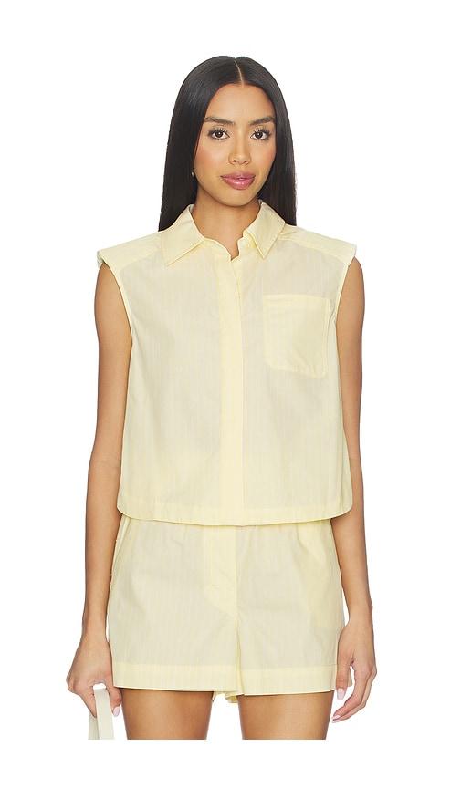 SIMKHAI Winslow Short Sleeve Cropped Shirt in Lemon by SIMKHAI