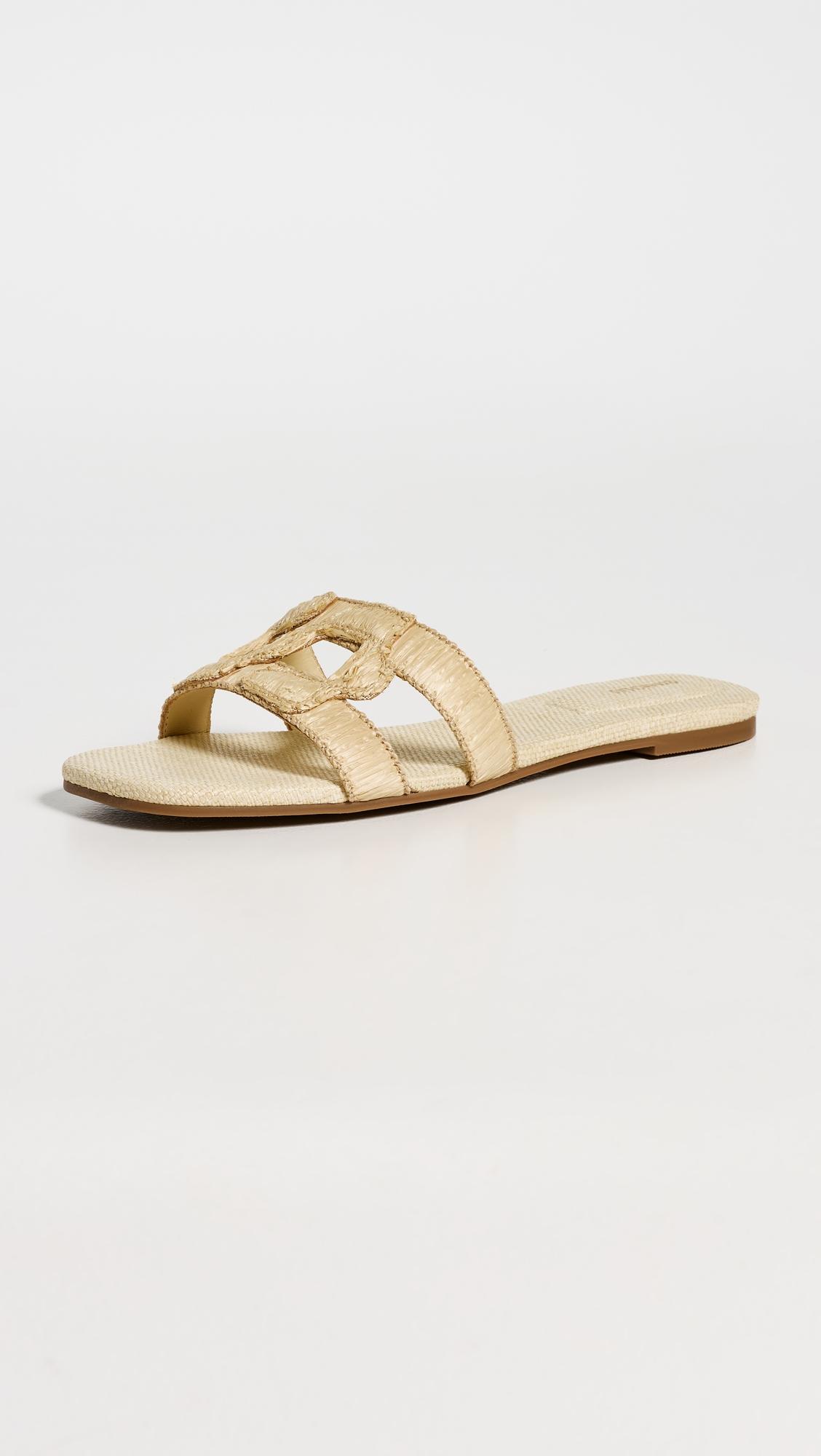 Simkhai Monogram Raffia Flat Slides by SIMKHAI