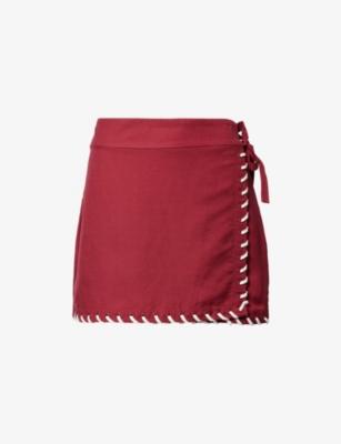 Stitch Wrap Linen-Blend Mini Skirt by SIMKHAI