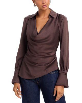 Symone Satin Long Sleeve Cowlneck Top by SIMKHAI