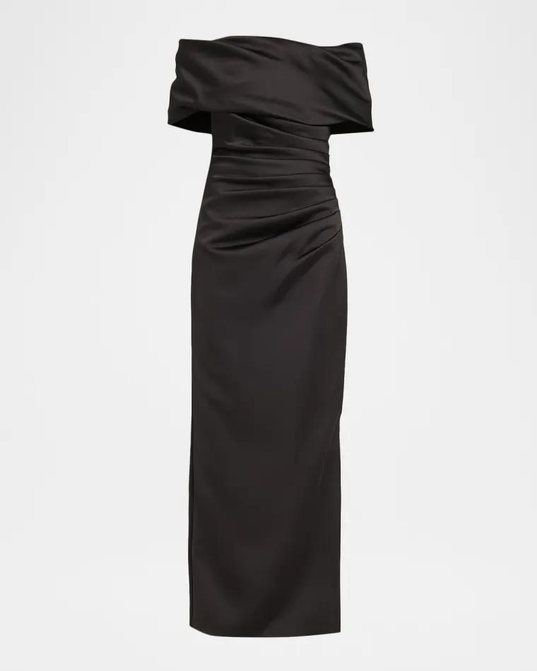 Valencia Pleated Off-Shoulder Column Gown by SIMKHAI