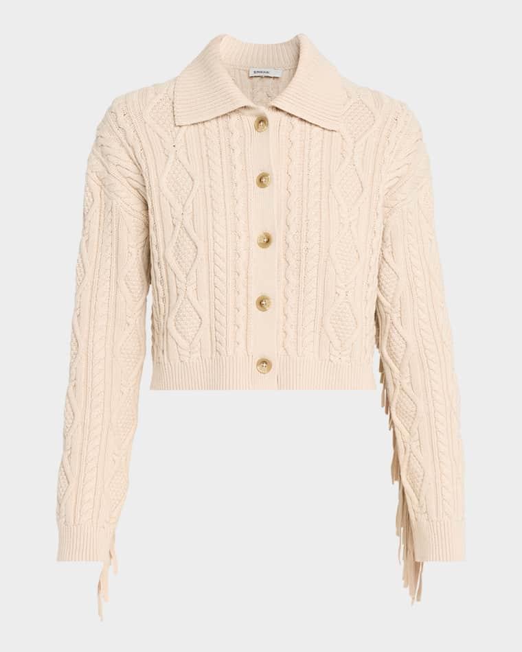 Virginia Cable-Knit Fringe Cropped Cardigan by SIMKHAI