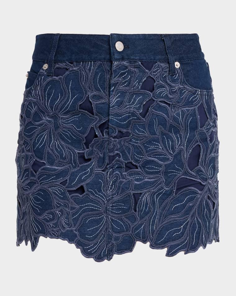 Winnie Floral Denim Mini Skirt by SIMKHAI