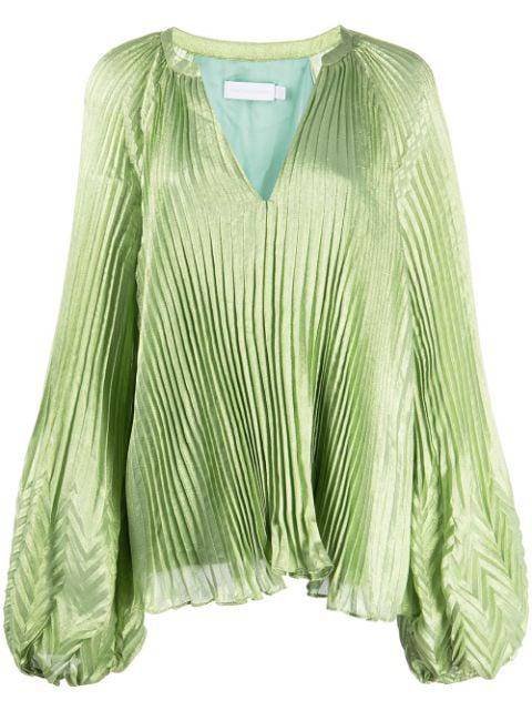 silk-blend V-neck pleated top by SIMKHAI