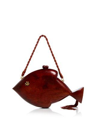Carved Fish Mango Wood Clutch by SIMON MILLER