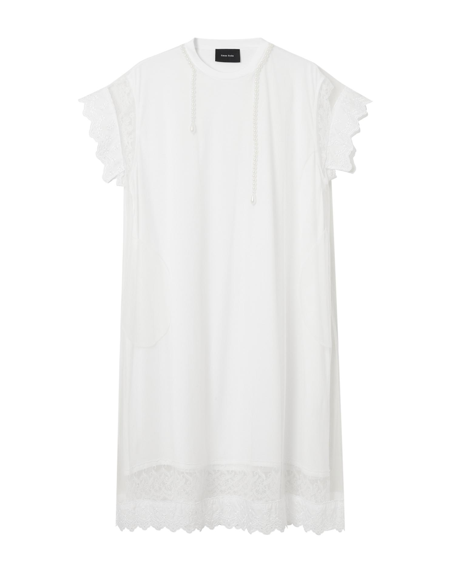 Beaded layered liquid lace trim smock dress by SIMONE ROCHA