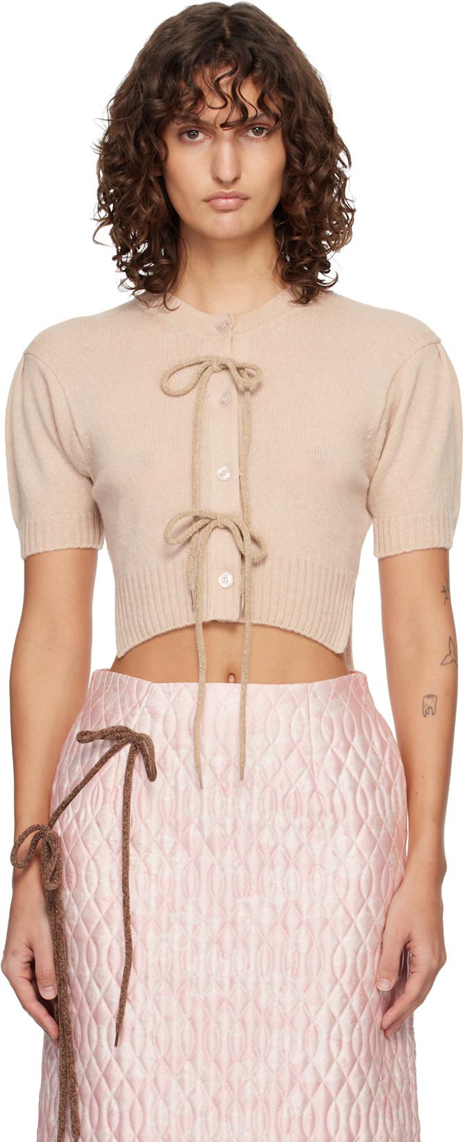 Beige Cropped Cashmere Cardigan by SIMONE ROCHA