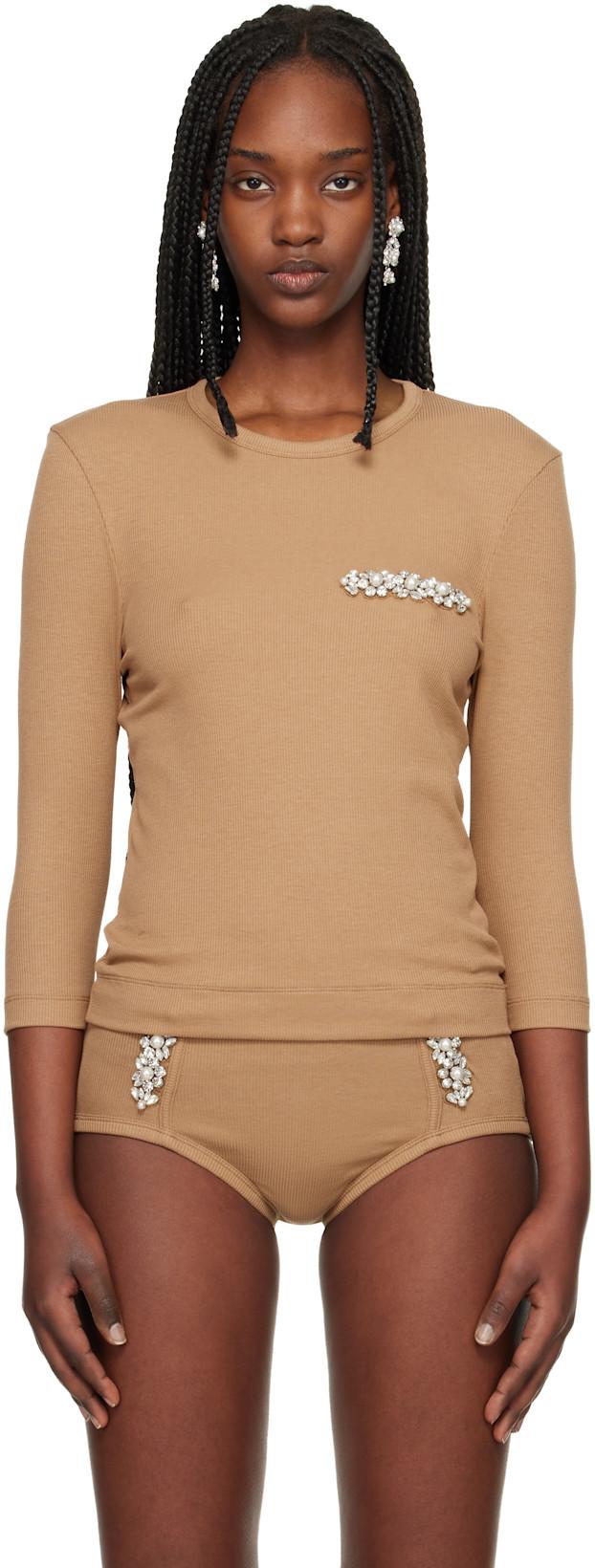 Beige Embellished Underpinning T-shirt by SIMONE ROCHA