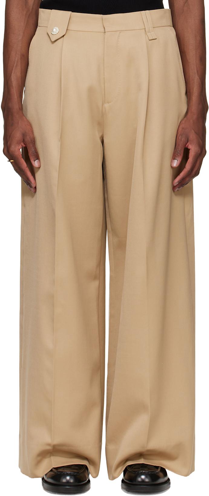 Beige Wide Leg Belt Loop Tab Trousers by SIMONE ROCHA