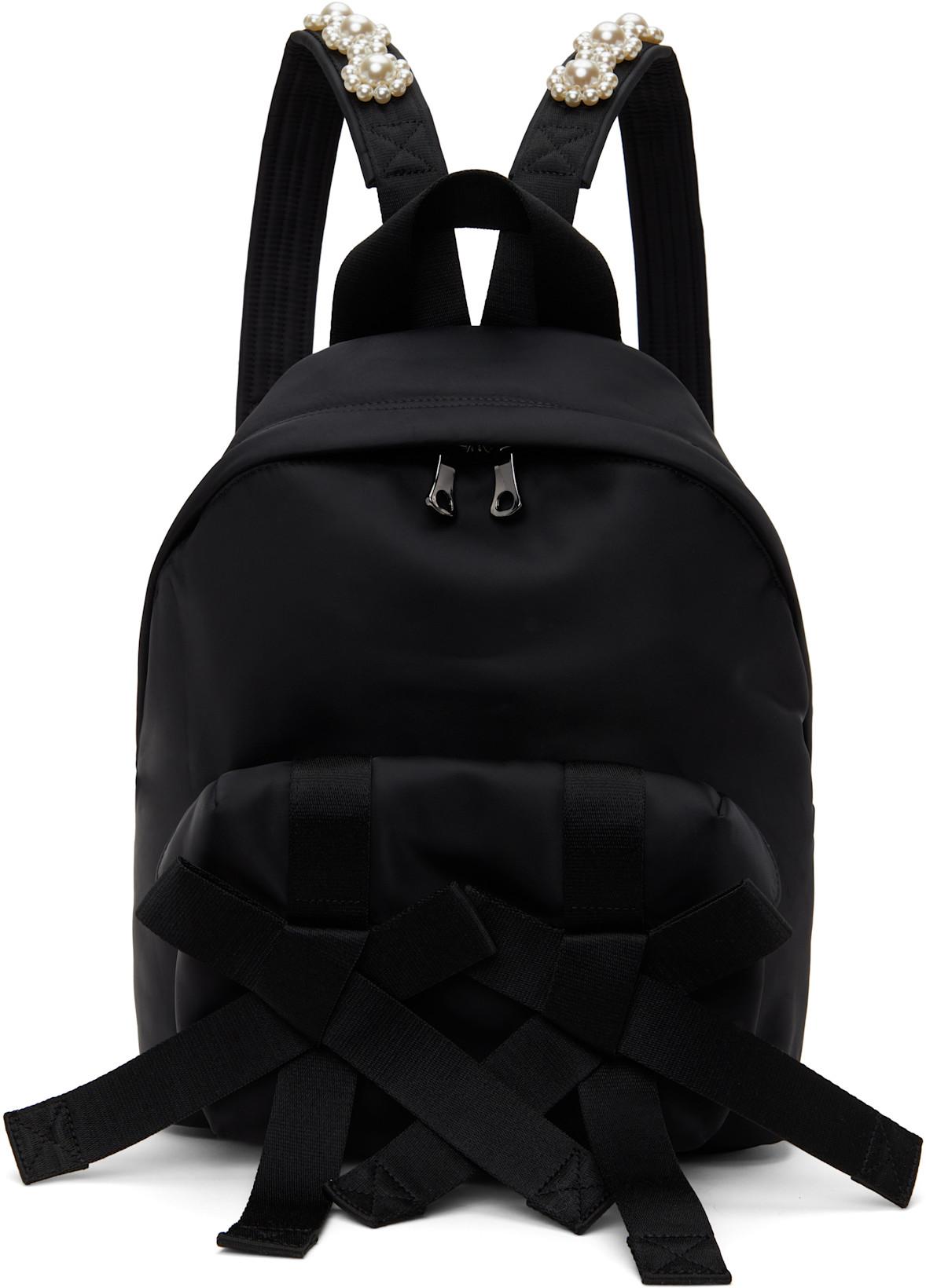 Black Beaded Utility Bow Backpack by SIMONE ROCHA
