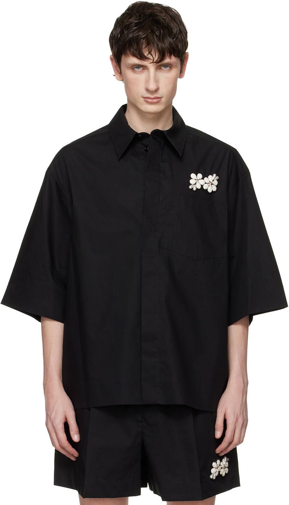 Black Embellished Boxy Pen Pocket Shirt by SIMONE ROCHA