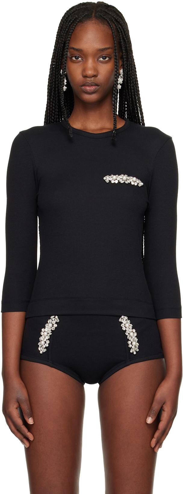 Black Embellished Underpinning T-shirt by SIMONE ROCHA