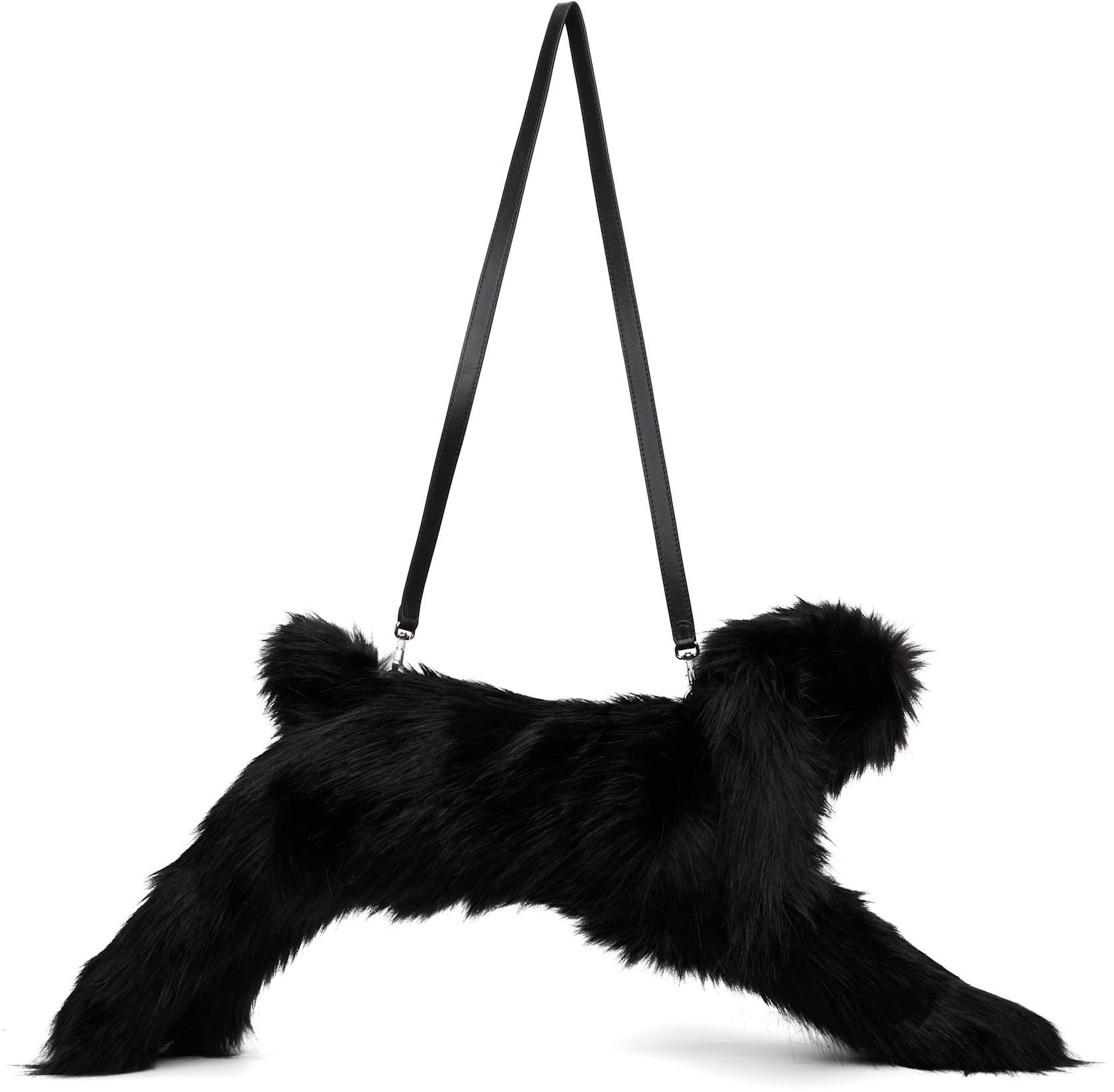 Black Faux Fur Hare Crossbody Bag by SIMONE ROCHA