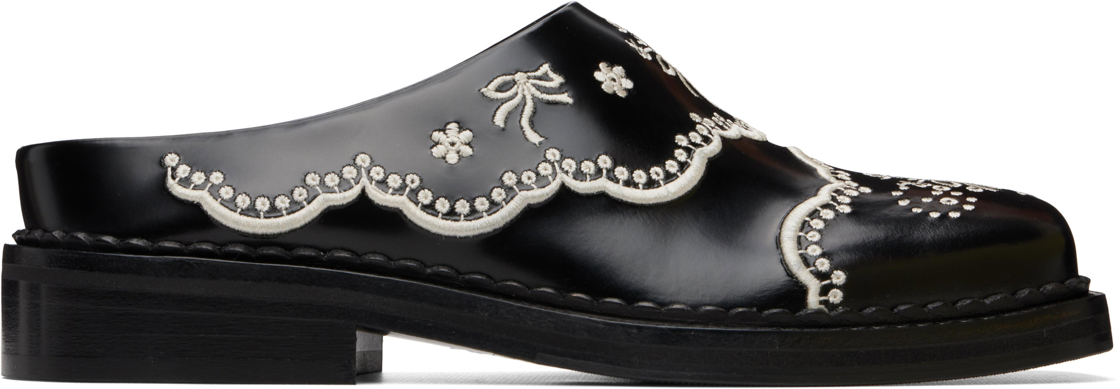 Black Floral Lace Mule Loafers by SIMONE ROCHA