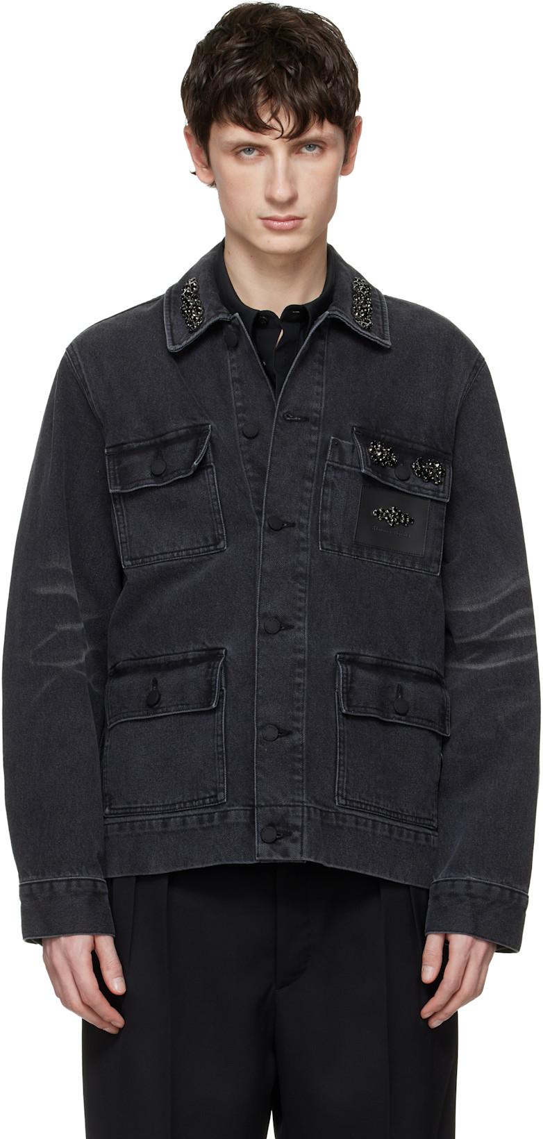 Black Multi Pocket Workwear Denim Jacket by SIMONE ROCHA