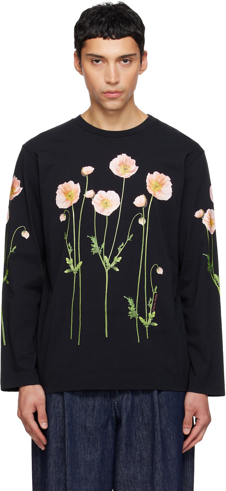 Black Poppy Field Print Long Sleeve T-shirt by SIMONE ROCHA