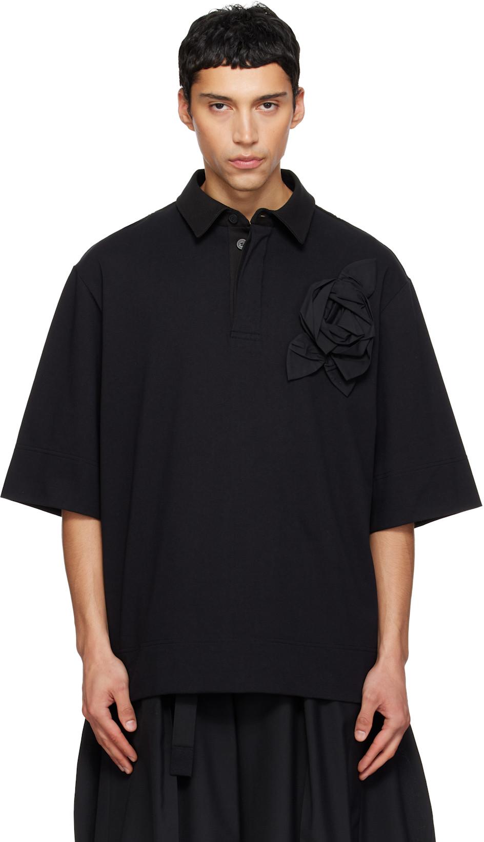 Black Pressed Rosette Rugby Jersey Polo by SIMONE ROCHA