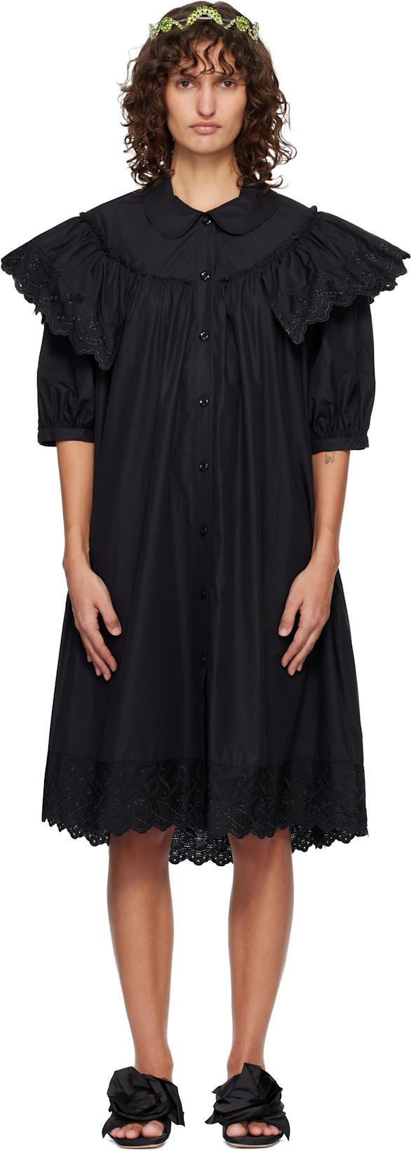 Black Puff Sleeve Ruffle Frill Trim Shirt Midi Dress by SIMONE ROCHA