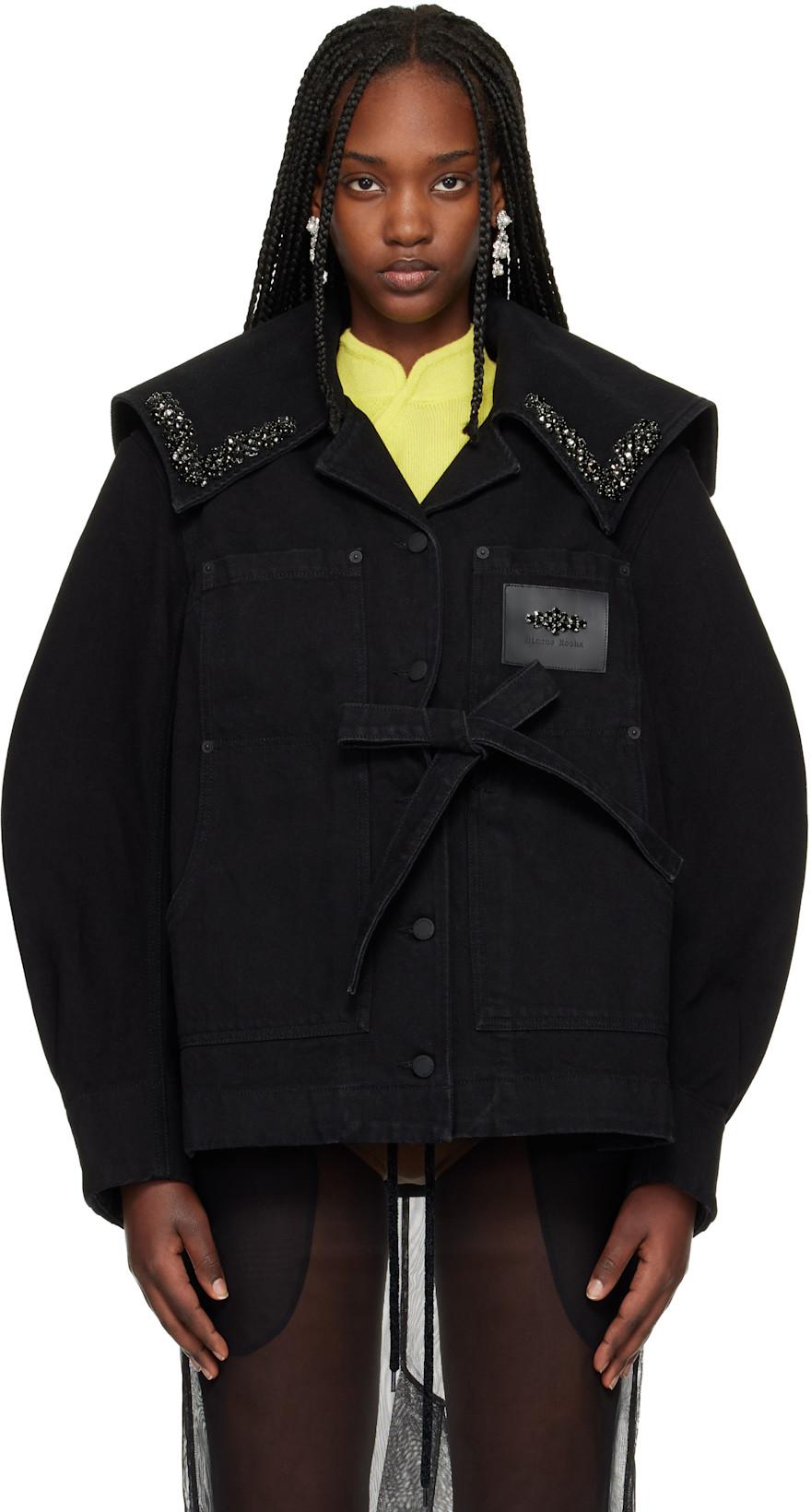 Black Sailor Collar Workwear Bow Denim Jacket by SIMONE ROCHA