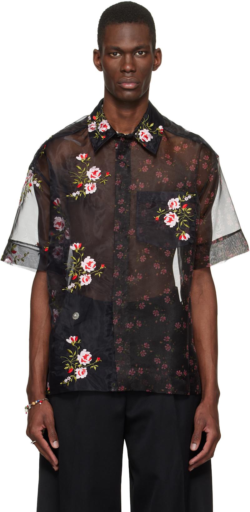 Black Sheer Patchwork Boxy Shirt by SIMONE ROCHA