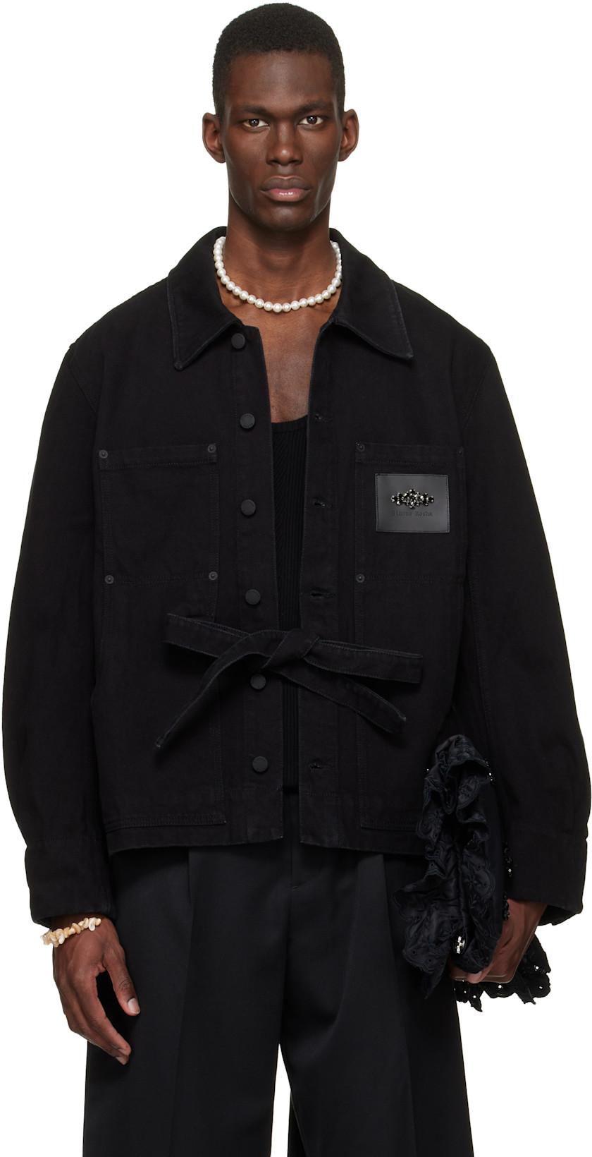 Black Workwear Bow Denim Jacket by SIMONE ROCHA