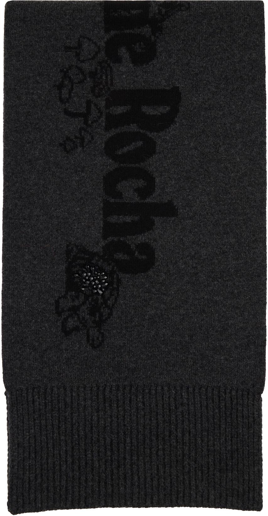 Black & Gray Long Graphic Logo Knit Scarf by SIMONE ROCHA