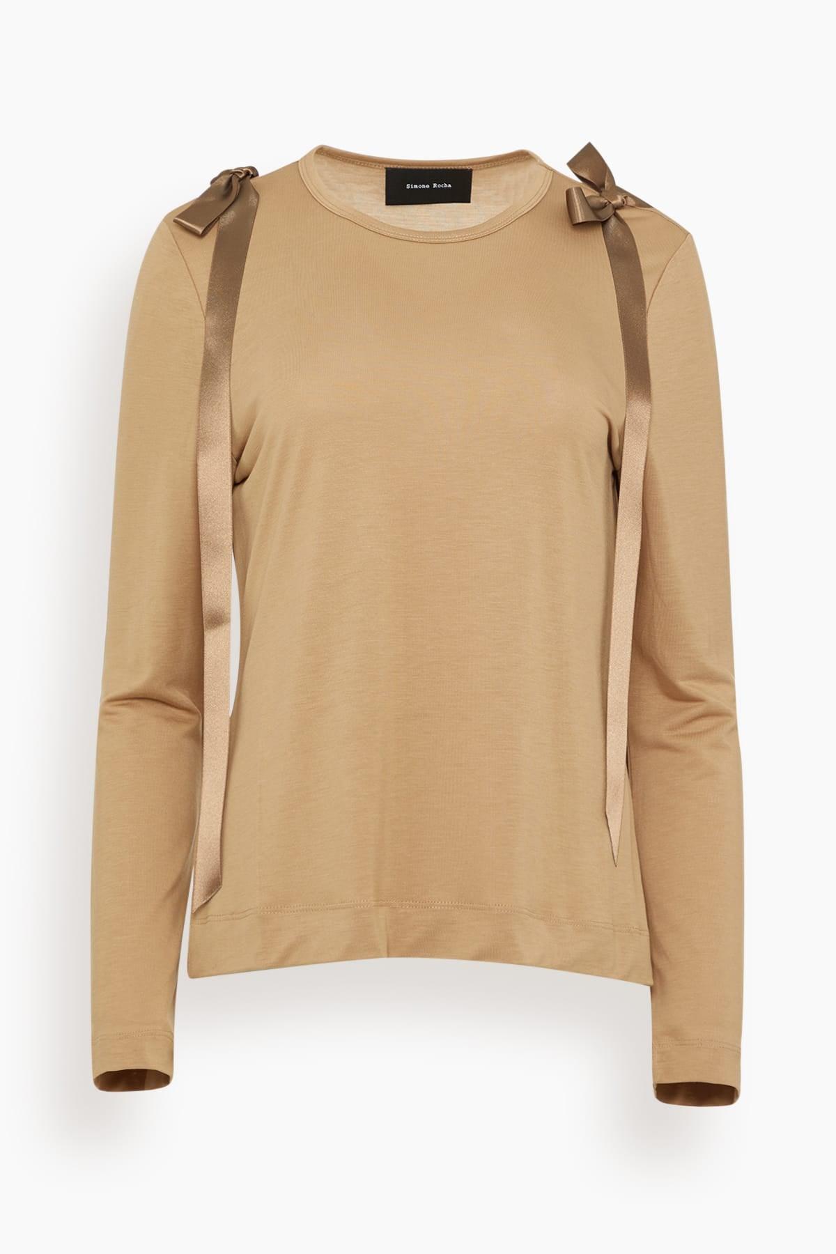 Bow Ribbon Tail Long Sleeve T-Shirt in Toffee by SIMONE ROCHA