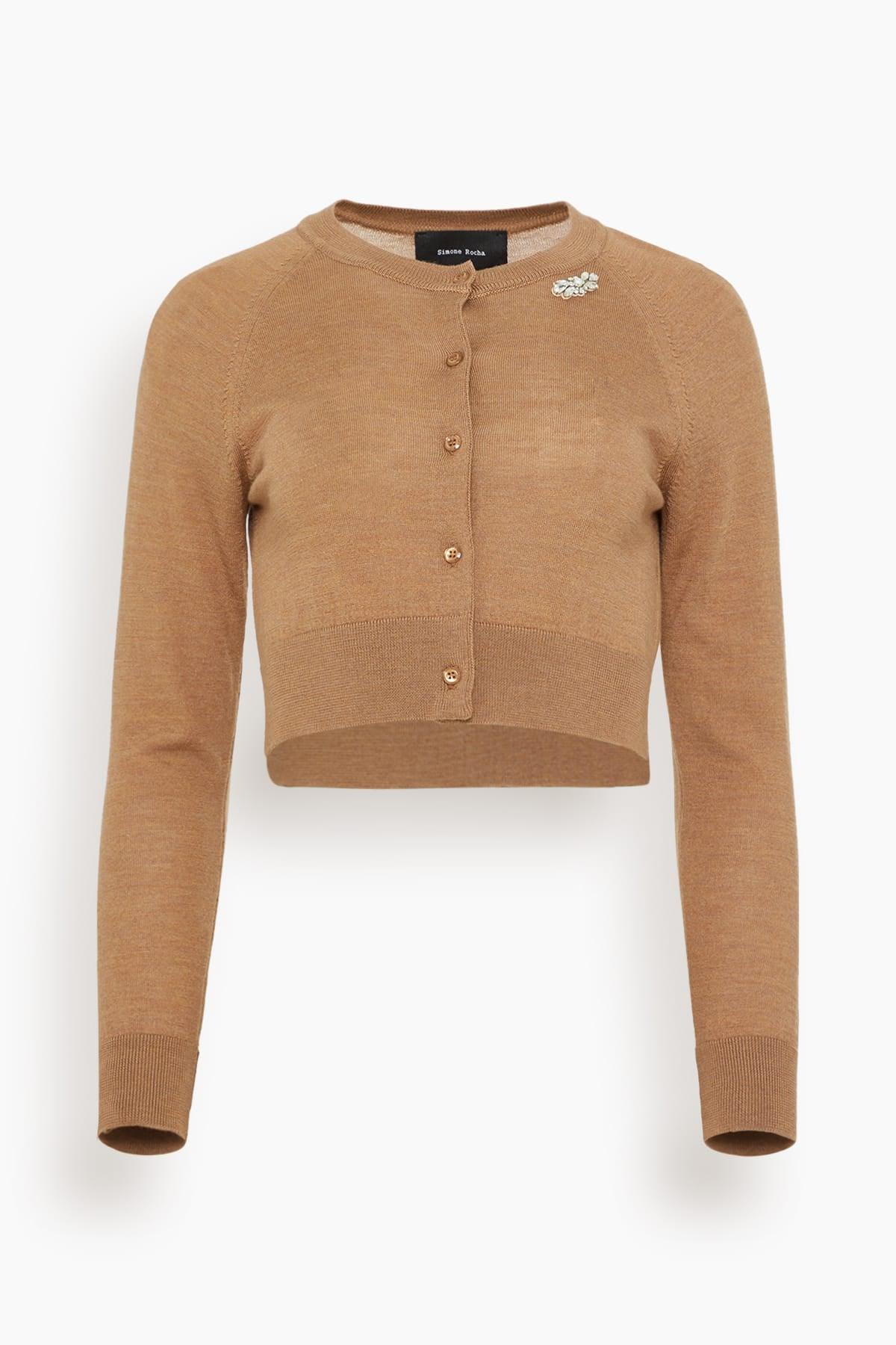 Cropped Merino Silk Cardigan in Chestnut/Pearl/Clear by SIMONE ROCHA