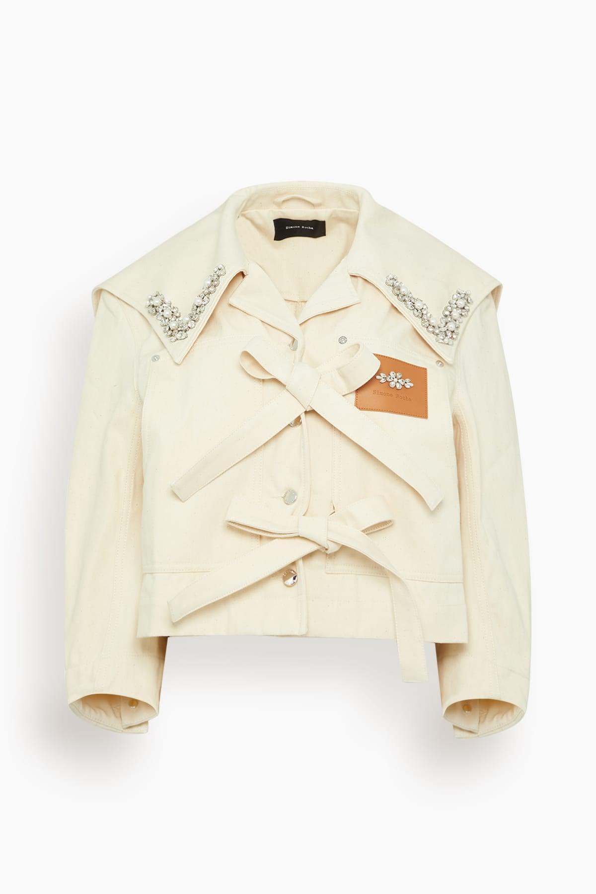 Cropped Sailor Collar Workwear Bow Jacket in Ecru/Pearl/Clear by SIMONE ROCHA