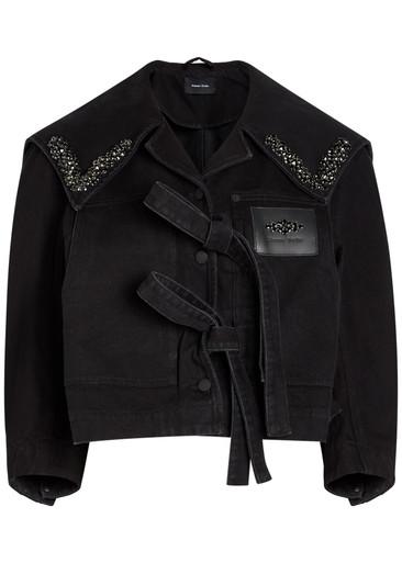 Crystal-embellished cropped denim jacket by SIMONE ROCHA