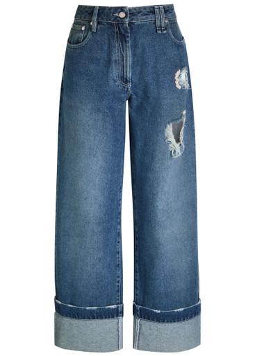 Distressed embellished straight-leg jeans by SIMONE ROCHA