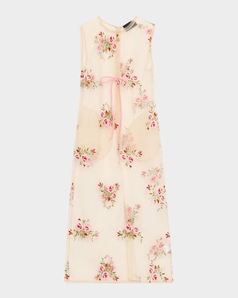Floral Embroidered Sheer Tulle Midi Dress by SIMONE ROCHA