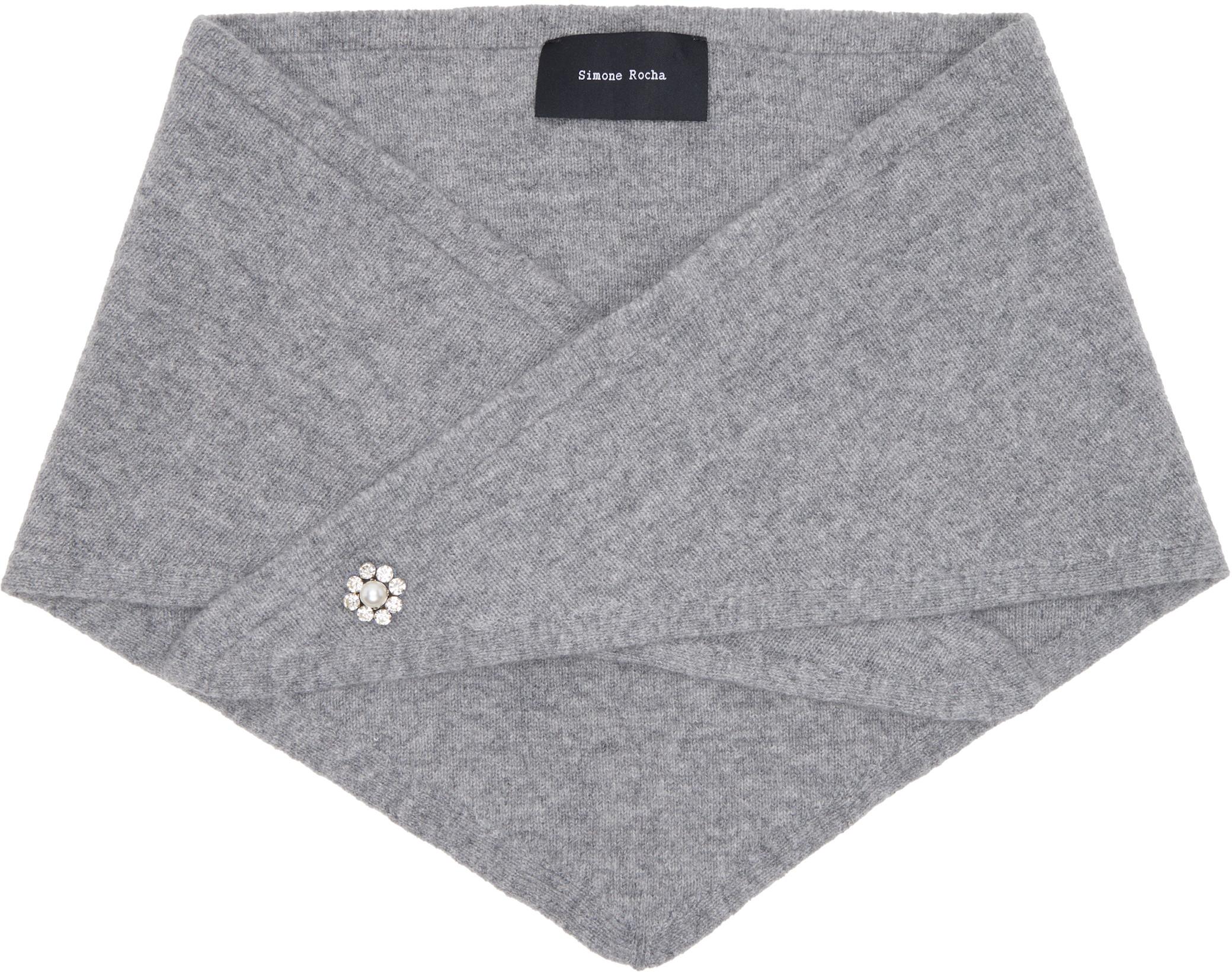 Gray Embellished Cashmere Neckerchief Scarf by SIMONE ROCHA