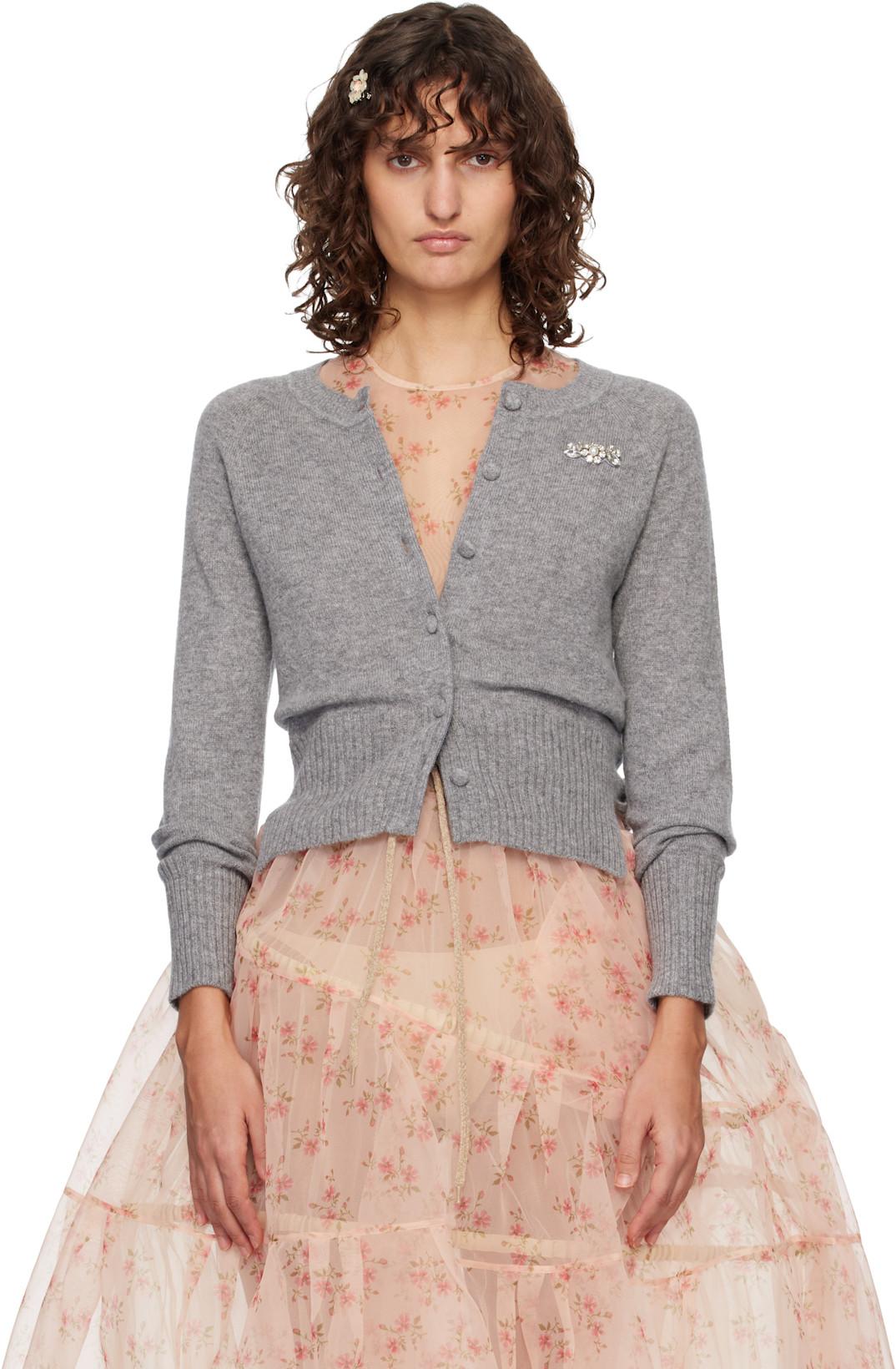 Gray Embellished Relaxed Cashmere Cardigan by SIMONE ROCHA