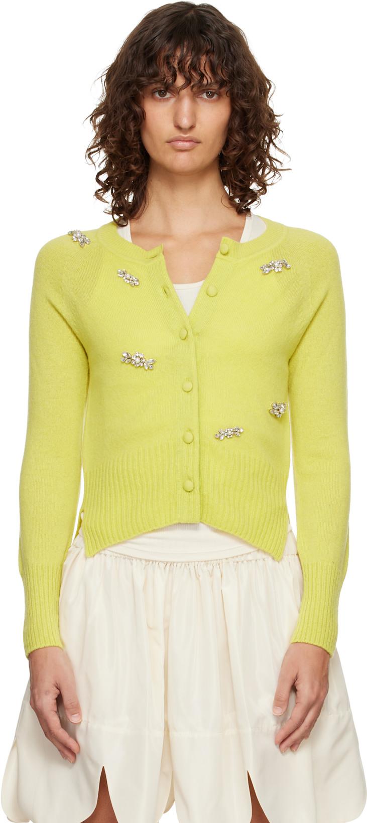 Green Turbo Embellished Relaxed Cashmere Cardigan by SIMONE ROCHA