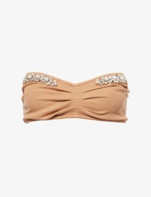 Jewel-Embellished Stretch-Rib Bandeau Top by SIMONE ROCHA